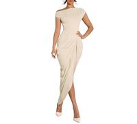 SweatyRocks Off Shoulder Kleid Damen Lange Kleider Elegant Maxikleid Hochzeitsgast Kleid Mit Schlitz Sommerkleider Abendkleid Cocktailkleid Aprikosenfarben L