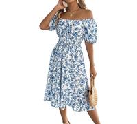 SweatyRocks Sommerkleid Damen Lang Boho Kleid Mit Blumenmuster Strandkleider Off Shoulder Kleid Langes Blumenkleid Hochzeitsgast Kleider Blau M
