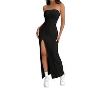SweatyRocks Sommerkleid Damen Lang Elegant Kleid Mit Schlitz Maxikleid Bandeau Kleid Cocktailkleider Partykleid Freizeitkleider Off Shoulder Kleider Schwarz L