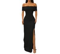SweatyRocks Sommerkleid Damen Lang Maxikleid Off Shoulder Elegante Kleider Langes Kleid mit Schlitz Ärmellos Urlaubkleid Sommerkleider Schwarz L