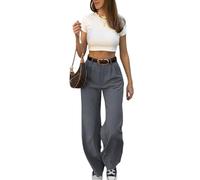 SweatyRocks Stoffhose Damen Elegant Anzughose Weite Damenhose Mit Gummizug Bundfaltenhose Old Money Style Freizeithose Herbst Outfit Hellgrau XL