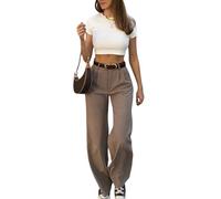 SweatyRocks Stoffhose Damen Elegant Anzughose Weite Damenhose Mit Gummizug Bundfaltenhose Old Money Style Freizeithose Herbst Outfit Kaffeebraun XL