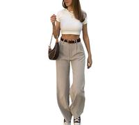 SweatyRocks Stoffhose Damen Elegant Anzughose Weite Damenhose Mit Gummizug Bundfaltenhose Old Money Style Freizeithose Herbst Outfit Aprikosenfarben S