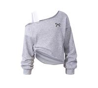 SweatyRocks Sweatshirt Mädchen 122-152 Pullover Teenager Off Shoulder Oberteil Strickpullover Mit Schleife Herbst Outfit Cutecore Langarmshirt Grau 9 Jahre