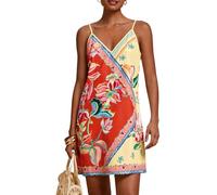 SweatyRocks Trägerkleid Damen Sommer Boho Kleider Strandkleid Luftig Minikleid Sommerkleid Mit Blumen Italienische Sommerkleider Rot M