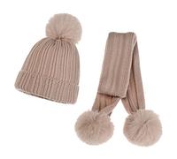 SWECOMZE Baby Jungen Wintermütze Schal Handschuhe Mädchen Set, Strickmütze Babymütze Kinder Mütze Set Wolle Schal Wollmütze Winterschal Kombi Set für Mädchen Baby Jungen (Beige)