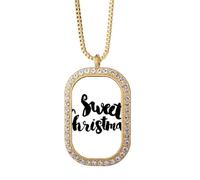 Sweet Mas, Handschrift-Halsketten-Anhänger, Diamant-Kristall, goldener Schmuck