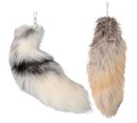 SWEETBIUTI Therian Tail 2 PCs Therian Fuchs Schwanz mit Verschluss Faux Animal Tail Keychain Halloween Soft Fluffy Fox Tail Keychain, hängende Fuchsschwänze für Frauen Erwachsene Handtasche Rucksack