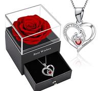 SWEETIME Muttertagsgeschenke für mama,Mutter Tochter Kette Geschenk,Ewige Rose Box mit Halskette Damen Silber 925,Infinity Rosen mit Herz Granat Kette,geburtstagsgeschenk für mama,Für Immer Rote Rose.