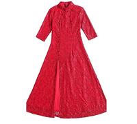 Chinesisches Kleid Für Damen - Sommer, Herbst, Modern, Cheongsam, Damen, Spitze, Qipao, Chinesisches Kleid, Langes Qi-Pao, Party, Vintage, Elegantes Kleid, Stil A, M
