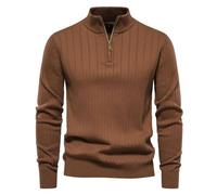 SWEPER Herren Pullover - Herbst-Reißverschluss-Pullover-Pullover Für Herren, Warmer Winter-Stehkragen, Baumwoll-Strickpullover Für Herren, Braun, XL