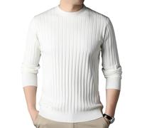 Herren Pullover - Herbst Winter Herren Rundhalspullover Vertikale Streifen Einfarbiger Pullover Mitteldicker Pullover Innenbekleidung Herrenbekleidung Unterhemd,Weiß,XL