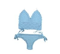 SWEPER Zweiteiliger Badeanzug Für Damen - Modischer, Einlagiger, Gehäkelter Spaghettiträger-Bikini-Set, Damen-Badeanzug, Ausgehöhlter Badeanzug, Damen-Badeanzug Mit Neckholder, G-String, Tanga,