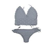 SWEPER Zweiteiliger Badeanzug Für Damen - Modisches Einlagiges Häkel-Bikini-Set, Damen-Badeanzug, Ausgehöhlter Badeanzug, Damen-Badeanzug Mit Neckholder, G-String, Tanga, Strandmode, Seegrün, L