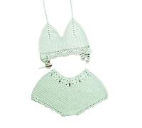 SWEPER Zweiteiliger Badeanzug Für Damen - Sexy Handgemachte Häkel-Bikinis Für Damen, Gestrickter Häkel-Badeanzug, Damen-Badebekleidung, Sommer-Badeanzug, Strandkleidung, Hellgrün, XL