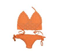 SWEPER Zweiteiliger Damen-Badeanzug - Einlagiger Gehäkelter Spaghettiträger-Bikini-Set, Damen-Badeanzug, Ausgehöhlter Badeanzug, Damen-Badeanzug, Neckholder, G-String, Tanga, Strandmode, Badeanzu