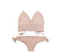 SWEPER Zweiteiliger Damen-Badeanzug - Einlagiger Gehäkelter Spaghettiträger-Bikini-Set, Damen-Badeanzug, Ausgehöhlter Badeanzug, Damen-Badeanzug Mit Neckholder, G-String, Tanga, Strandmode, Rosa, XL