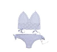 SWEPER Zweiteiliger Damen-Badeanzug - Modisches Einlagiges Häkel-Bikini-Set, Damen-Badeanzug, Ausgehöhlter Badeanzug, Damen-Badeanzug Mit Neckholder, G-String, Tanga, Strandmode, Hellblau, S
