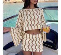 Swim Chiccia Damen 2 Stücke Y2K sexy oversized Off-Shoulder Langarm Top und figurbetonter Minirock mit tiefer Taille, neues grenzüberschreitendes eleg