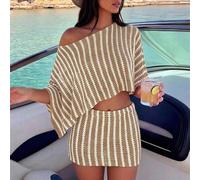 Swim Chiccia Sommer Damen 2 Stücke Y2K sexy oversized Off-Shoulder Langarm-Top und figurbetonierter Mini-Rock mit tiefer Taille, neues grenzüberschrei