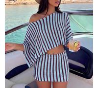 Swim Chiccia Sommer Damen 2 Stücke Y2K sexy Oversized Off-Shoulder Langarm-Top und figurbetonter Mini-Rock mit tiefer Taille, neues grenzüberschreiten