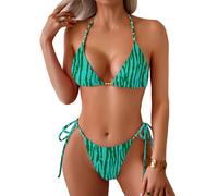 swimall Damen Tanga-Bikini-Set, sexy String, hoher Schnitt, Triangel-Badeanzug, zweiteilig, brasilianischer Badeanzug, Large