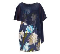 SWING - Curve / Etui Kleid aus bedrucktem Scuba mit Chiffon Überwurf navy / multi - Gr. - 50