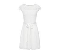 Swing Cocktailkleid mit Spitzenbesatz und Bindegürtel in Offwhite, Größe 34