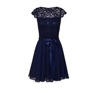 SWING Cocktailkleid mit Spitzenbesatz und Bindegürtel in Marine, Größe 34