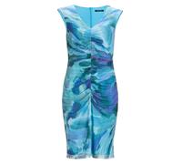 SWING - Etuikleid mit V-Ausschnitt und Raffung aus bedrucktem Mesh cruise blue / multi, 4OS