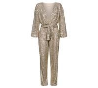 Swing Fashion Damen Elegant Glitzer Jumpsuit | Festliches Party Jumpsuit | Gold 36 (S) V-Ausschnitt Langarm Pailletten-Overall