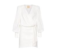 Swing Fashion Damen Kleid Elegant | Festliches Kleid | Partykleid | Sommerkleid | Abendkleid | Cocktailkleider | Minikleid | Kleid mit Kuvert-Ausschnitt | Langarm | Kurze | Weiß | 40