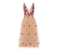 Swing Fashion Midikleid Damen | Elegantes Kleid | Festliches Kleid | Partykleid | Abendkleid | Hochzeitskleider | Abschlussballkleid | Ballkleid | V-Ausschnitt | Ärmellos | Beige | 40 (L)