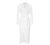 Swing Fashion Midikleid Damen, Elegantes Kleid, Festliches Kleid, Partykleid, Abendkleid, Hochzeitskleider, Ballkleid, Anzugkleid, Cocktailkleider, Langarm, Weiß, 38 (M)