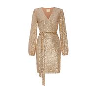 Swing Fashion Minikleid Damen | Elegantes Kleid | Festliches Kleid | Partykleid | Abendkleid | Hochzeitskleider | Glänzendes Kleid | Kurzkleid | Glitzer Kleid | Sexy | Langarm | Gold | 36 (S)