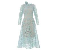 Swing Fashion Mintgrünes Midikleid aus Spitze Elena mit Langen Ärmeln Ausgestelltem Schnitt Rosenverzierung 36(S) | Ideal für Dinnerpartys Firmenweihnachtsabende Weihnachten Kommunionen Taufen