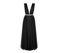 Swing Fashion Women's Flora | Schwarz Langes Damen | Elegantes Kleid | Abendkleid | Ballkleid | Brautjungfernkleid | Cocktailkleid | Langkleider | Maxikleid | Tüllkleid | Tiefer Ausschnitt 34/36 XS/S