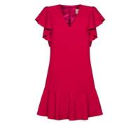 Swing Fashion Women's Megan Damen Cocktailkleid | Festliches Partykleid | Sommerkleid | Abendkleid | Rüschen Freizeitkleid | Minikleid | Elegantes Kleid | V-Ausschnitt | Kurzarm | Rot | 40, L