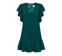 Swing Fashion Women's Megan Damen Cocktailkleid | Festliches Partykleid | Sommerkleid | Abendkleid | Rüschen Freizeitkleid | Minikleid | Elegantes Kleid | V-Ausschnitt | Kurzarm | Dunkelgrün | 36, S