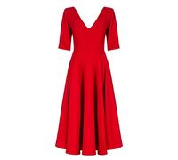 Swing Fashion Women's Sally Rose Damen Midikleid | Elegantes Festliches Kleid | Partykleid | Abendkleid | Hochzeitskleider | Abschlussballkleid | Ballkleid | V-Ausschnitt | 3/4 Ärmel | Rot | 40 (L)