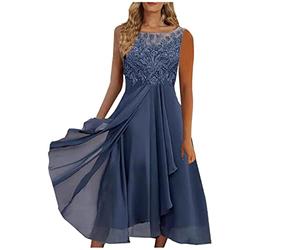 Swing Kleid Damen Pullover Elegant Sommer Sexy Spitze Patchwork Chiffon Ärmellos A-Linie Kleider Hohe Taille V-Ausschnitt Abendkleid Ballkleid Bandeau