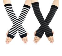 SwirlColor Armstulpen Damen, Gestreifte Stulpen Arm Lange fingerlose Handschuhe für Frauen Ärmel Arm Warmers Herbst Winter Zubehör (weiß, grau)