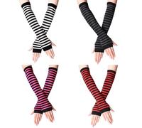 SwirlColor Armstulpen Damen, Gestreifte Stulpen Arm Lange fingerlose Handschuhe für Frauen Ärmel Arm Warmers Herbst Winter Zubehör (weiß, grau, rot, rosa)