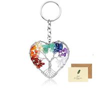 SwirlColor Baum des Lebens Schlüsselanhänger, Herz-Form 7 Chakra Heilung Kristall Lebensbaum Schlüsselanhänger Edelstein Glück Anhänger Schlüsselanhänger Damen mit einer Karte