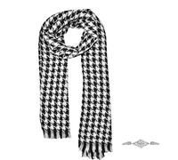 SwirlColor Hahnentritt Schal, Hahnentritt-Schal Weicher Bequemer Mehrzweck-langer Schal für Frauen Männer im Herbst-Winter-Frühling 1pcs, mit Klipp-Brosche 1 PC (Schwarz und Weiß)