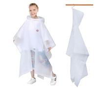 SwirlColor Regenponcho Kinder Wasserdicht, Wiederverwendbarer Regencape Mit Kapuzen EVA Regen Poncho für Camping Wandern Reise im Freien (DE/NL/SE/PL, Numerisch, 120, Regular, Weiß)