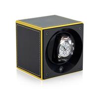 Swiss Kubik Uhrenbeweger Leder Masterbox - Schwarz Gelbe Kanten / Gelbe Ziernaht