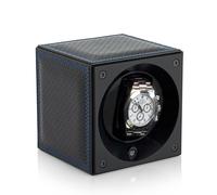 Swiss Kubik Uhrenbeweger Leder Masterbox - Schwarz Gelocht / Blaue Ziernaht