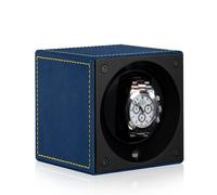 Swiss Kubik Uhrenbeweger Velour Windsor Masterbox - Blau / Gelbe Ziernaht