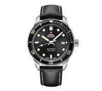 Swiss Military by Chrono Herren Uhr Armbanduhr Automatik Uhrwerk mit Edelstahl Lederarmband Analoge Herrenuhr Silber SMA34106.05